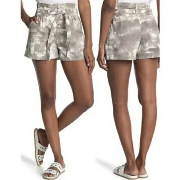 MUSTARD SEED Tie Dye Paperbag High Waist Shorts Button Fly Mushroom Sz M - Picture 6 of 6